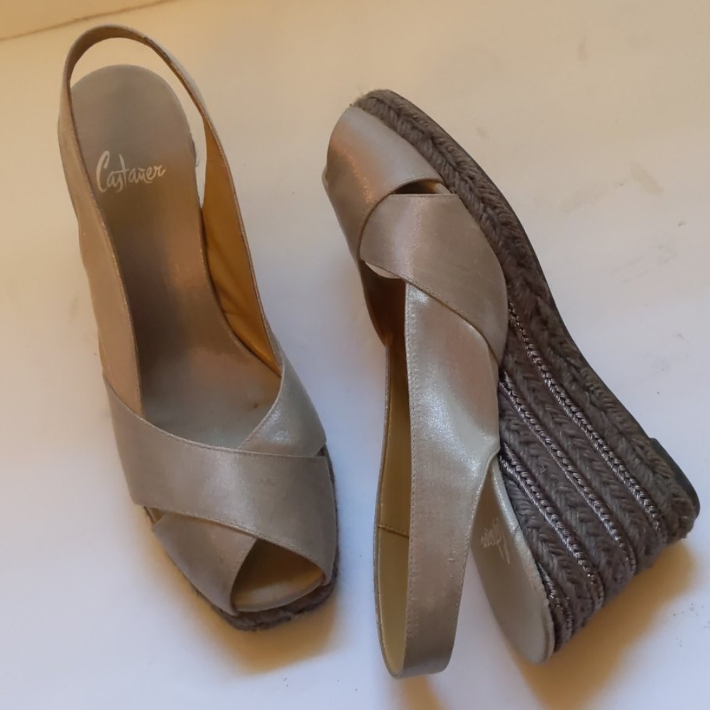Castanet silver espadrille wedge sandals-sz 8